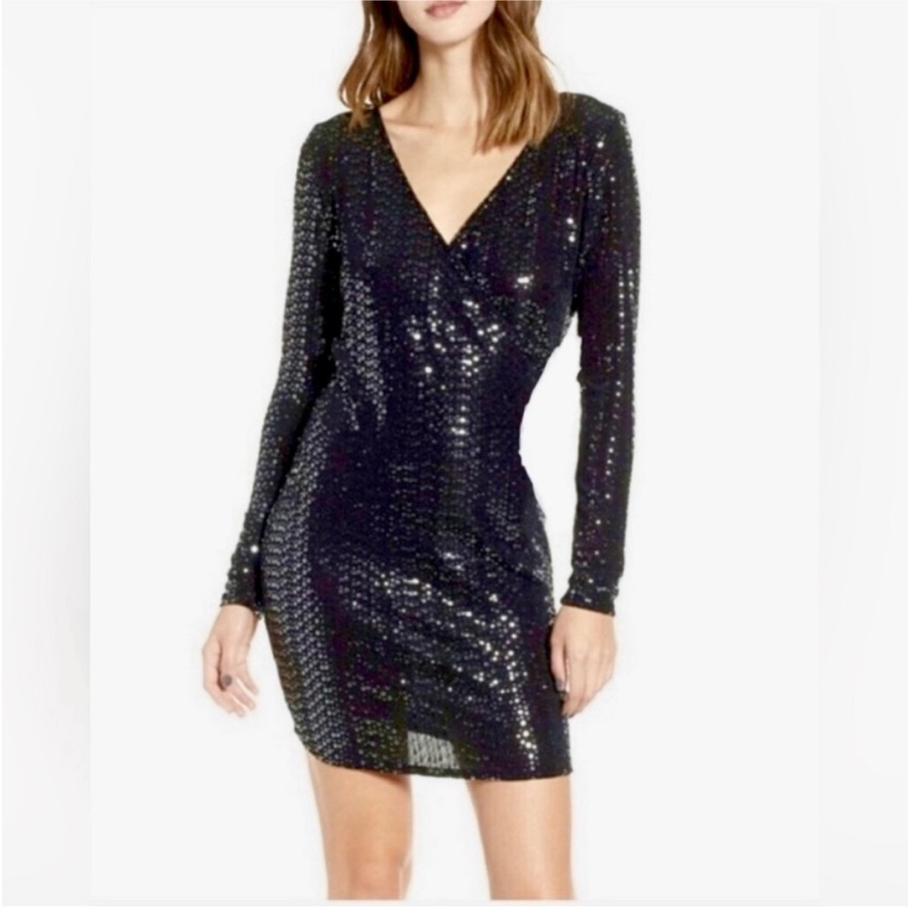 Leith | Black Long Sleeve Sequin Dress